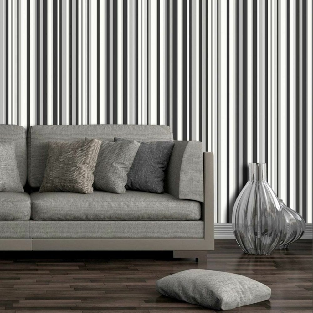 striped wallpaper silver